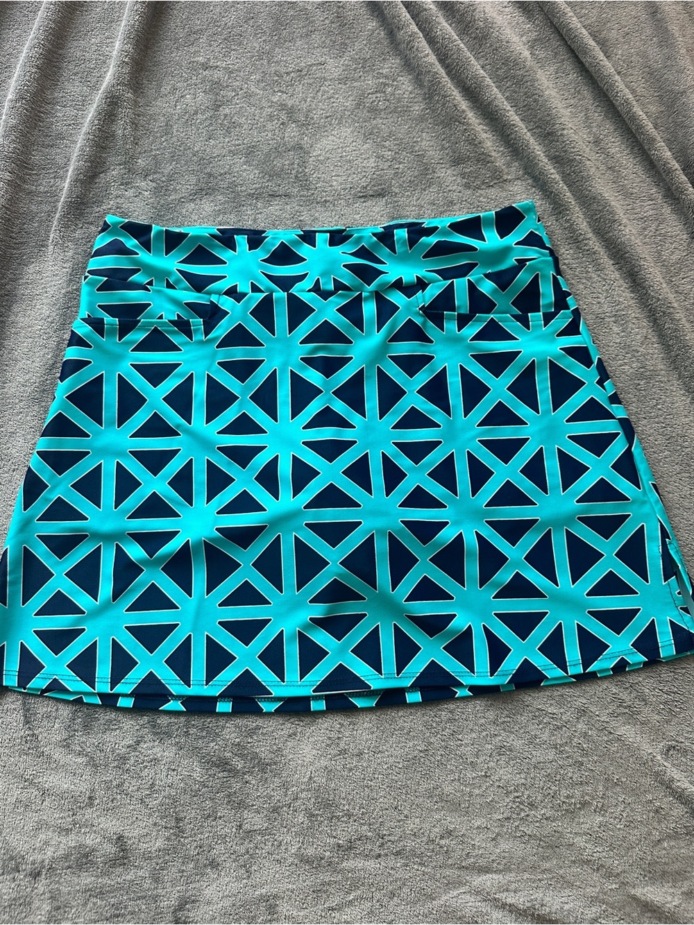 Jude Connally Turquoise & Navy Geometric Mini Skirt
